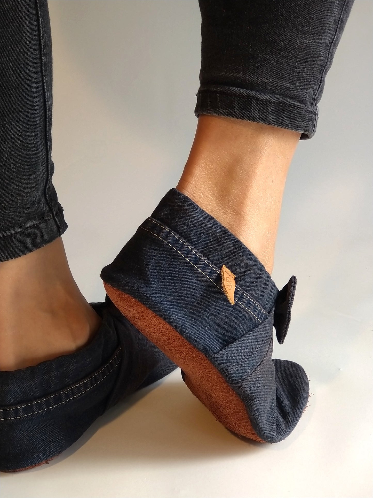 Chaussons femme MOCCA TILDA denim bleu nuit upcyclés